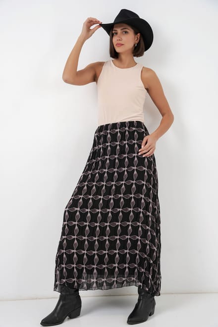 Hoge Taille Geometrische Print Maxi Rok