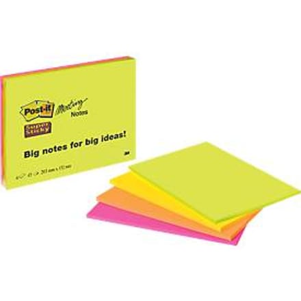 Post-it Meeting notes Super Sticky, 149 x 200 mm, 4 blokken van 45 blaadjes in 4 kleuren