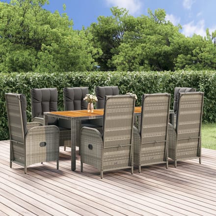 vidaXL - 9-delige - Tuinset - met - kussens - poly - rattan - grijs