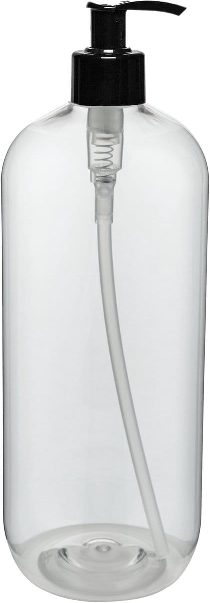 Lege plastic fles 1 liter PET transparant - met zwarte pomp - set van 10 stuks - navulbaar - Leeg