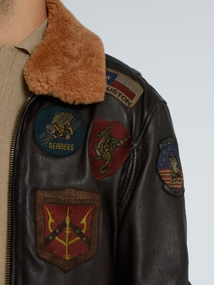 Top Gun leren jas TG2023004 met lamsleren kraag