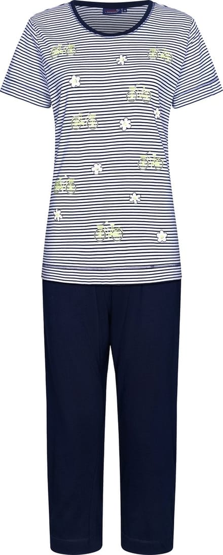 Rebelle Dames Pyjamaset Flower Ride - Blauw/Wit - Katoen - Maat 36