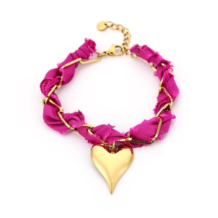 Stof armband met schakels fuchsia JE18154