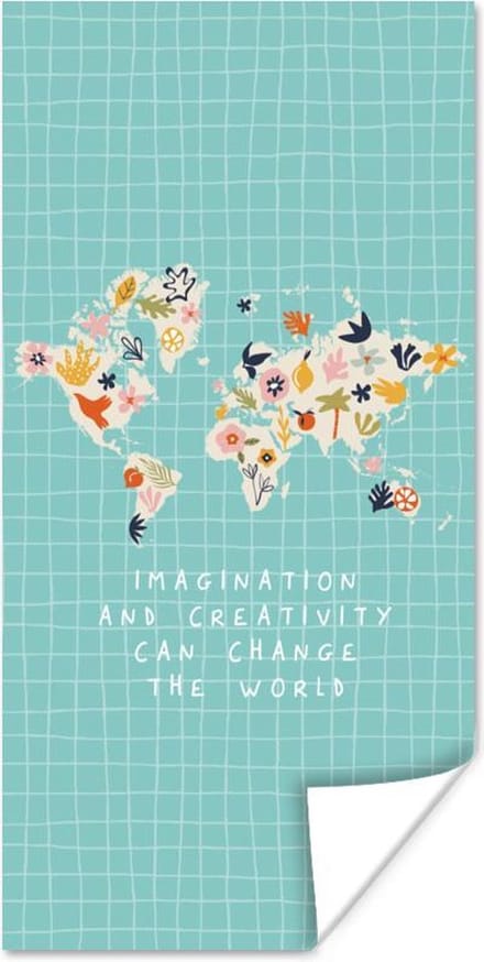 Wereldkaart Muur - Wereldkaart - Quote - Creatief - 20x40 cm - Poster