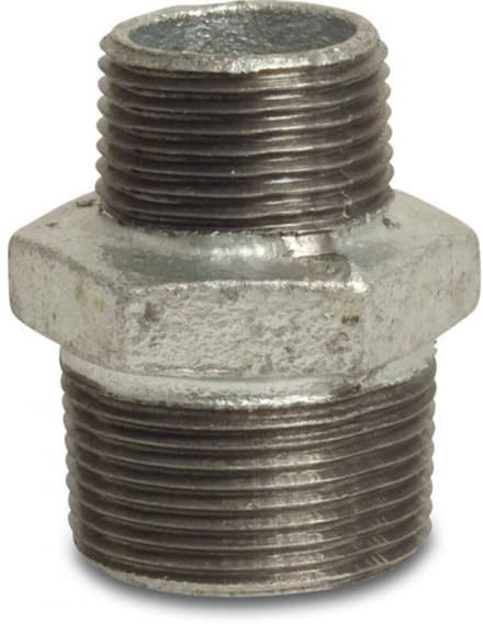 Profec Nr. 245 Verloopnippel gietijzer gegalvaniseerd 1" x 1/2" buitendraad 25bar DVGW