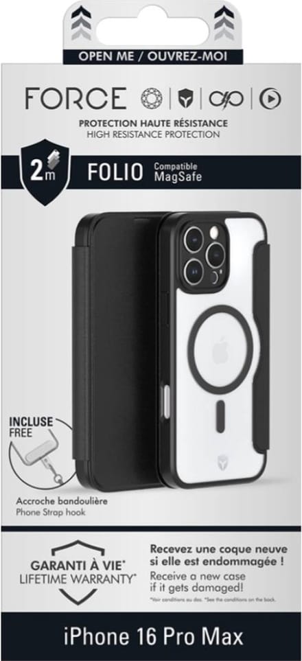 Force Case, Hoesje geschikt voor iPhone 16 Pro Max - MagSafe Versterkt Folio, Zwart