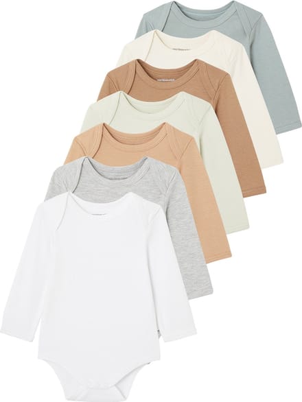 Vertbaudet Set BASICS - 7 rompertjes - baby - US-opening - lange mouwen