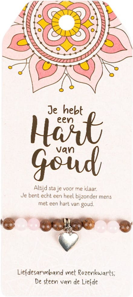 Liefdesarmband met rozenkwarts | Roze | Hart van goud