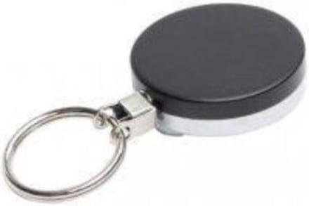 Zwarte metalen yoyo Sleutelhanger met 120cm staaldraad en sleutelring / Skipashouder type EG50