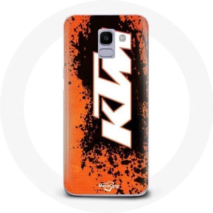 Hoesje - KTM - Galaxy A8 2018 - Wit logo - Oranje achtergrond - Flexibel wit