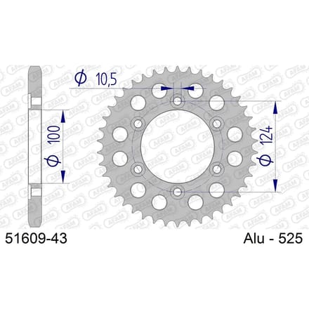 Aluminium tandwiel achter Afam 525 43 dents