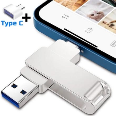 3-in-1 USB Flash Drive 1TB – USB 3.0 OTG – USB-A, USB-C & Micro-USB – Metalen Pendrive Geschikt voor Smartphones, Tablets, Computers & Android – Grote Opslagcapaciteit, Data Opslag en Overdracht