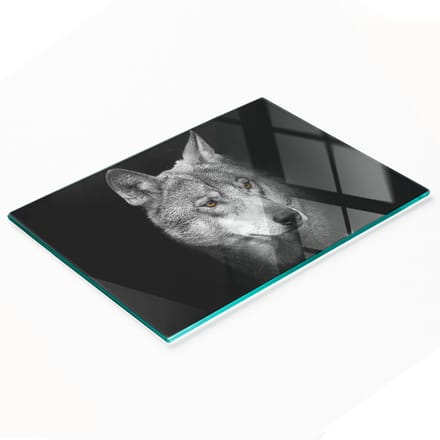 Decoratieve glazen serveerplank met afbeelding van een wolf voor het serveren van snacks, 80x52 cm