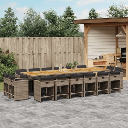 vidaXL - 17-delige - Tuinset - met - kussens - poly - rattan - grijs