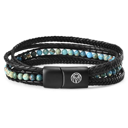 Naxos Leren Armband met Turquoise Keizerlijke Jaspis
