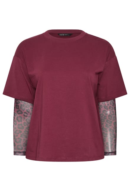 Limited Collection Rood Tshirt Van Mesh Met Luipaardprint Size 48