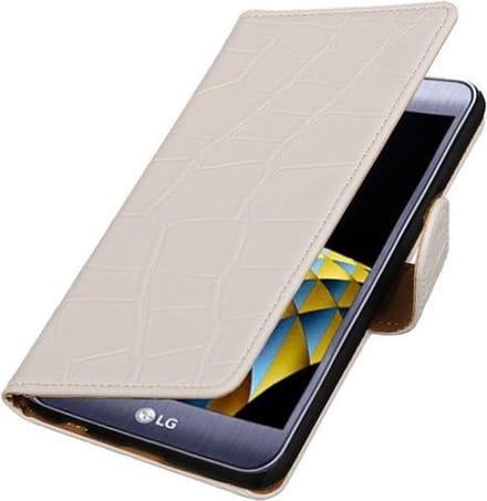 Wit Krokodil booktype wallet cover hoesje voor LG X Cam