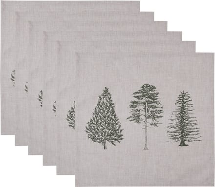 Clayre & Eef Servetten Katoen Set van 6 40x40 cm Beige Groen Katoen Dennenbomen
