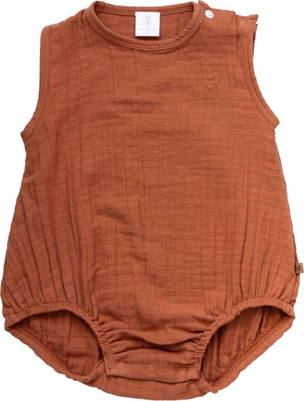 MXM Baby Romper crepe- Camel- Katoen- Mouwloos- Drukknopen- Oker- Maat 92
