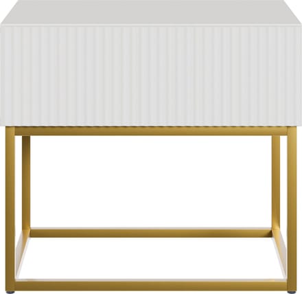 Selsey Veldio – Nachtkastje met lade en gefreesd front, wit met gouden poten, 50 cm
