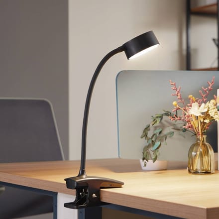 Lindby - Klemlamp- met dimmer - 1licht - Plastic, metaal - H: 35.7 cm - zwart - Inclusief lichtbron