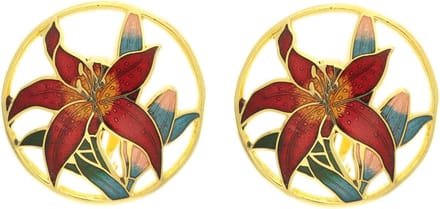 Behave - Oorclips dames - bloemmotief - rood - 3 cm - botanisch rond