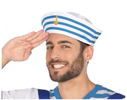 Wit/blauw matrozen verkleed hoedje voor volwassenen - 12x - polyester - marine/sailor - carnaval