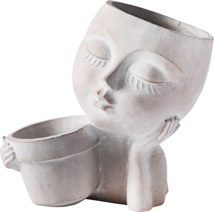 Dekoratief | Vrouwenhoofd m/bloempot, grijs, cement, 17x10x16cm | A250015