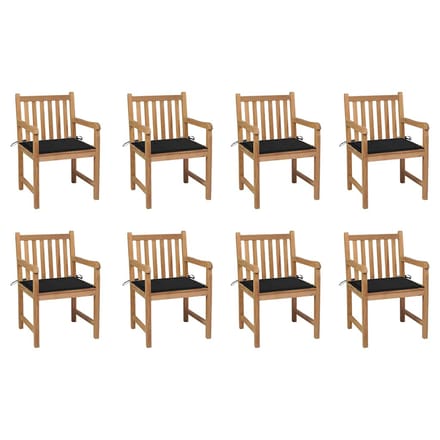 vidaXL - Tuinstoelen - 8 - st - met - zwarte - kussens - massief - teakhout