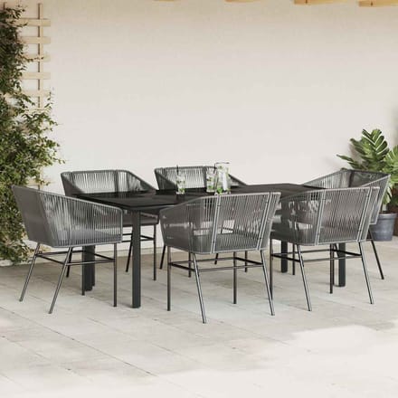 vidaXL - 7-delige - Tuinset - met - kussens - poly - rattan - glas - grijs