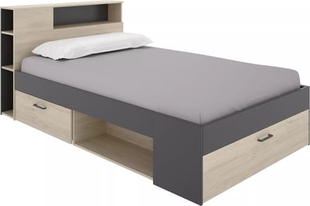 Vente-unique Bedframe hout antracietgrijs, natuurlijk licht 120 x 190 cm