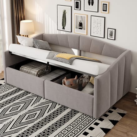 Sweiko Gestoffeerd bed - 90*200 cm - Slaapbank - Opbergruimte - Velvet - Lichtgrijs