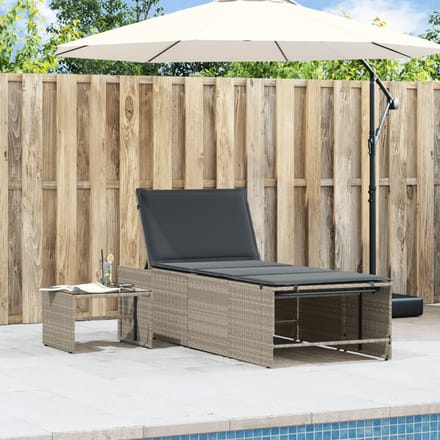 vidaXL - Ligstoelen - 2 - st - met - tafel - lichtgrijs - poly - rattan
