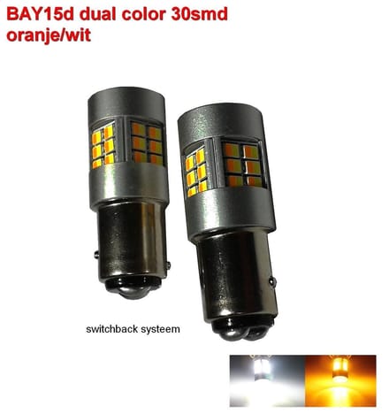 Immers ledlights BAY15d-30SMD Dual color - wit/oranje - 2 stuks