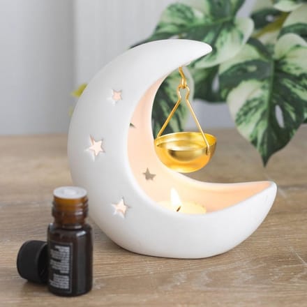 Hanging Oil Burner met Halve Maan Ontwerp - Oliebrander voor Etherische Oliën en Wax Melts in Wit