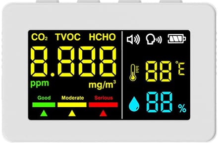 Luchtkwaliteit Detector - CO2 Meter - Binnenlucht Meten - Elektrochemische Sensor - Temperatuur Vochtigheid - Wit