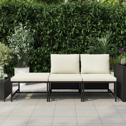 vidaXL - 3-delige - Loungeset - met - kussens - poly - rattan - zwart