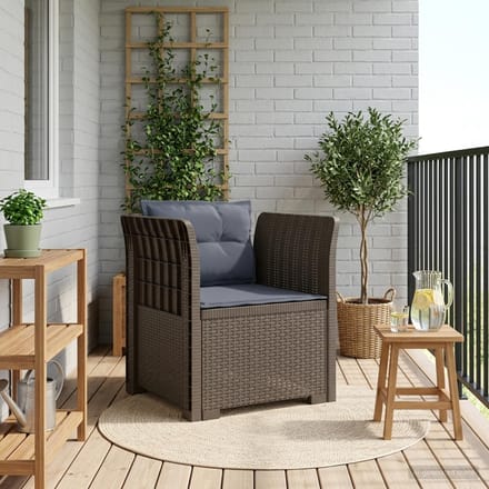 vidaXL - Eén-zits - Fauteuil - met - Kussens - Rieten - Look - PP - Lichtgrijs