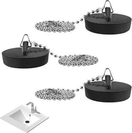 Afvoerstop Set - Waterpluggen Bad - Water Vasthouden - Met Treklus - 3 Stuks - Zwart