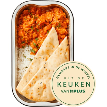Butter chicken met rijst en naanbrood