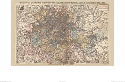Kunstdruk Stanfords - Map of the County of London 1888 60x80cm