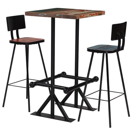 vidaXL - 3-delige - Barset - massief - gerecycled - hout - meerkleurig
