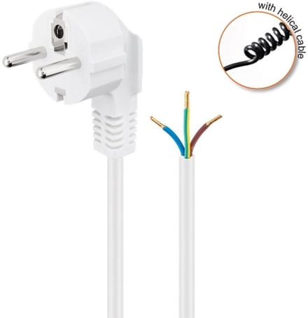 CEE 7/7 - 3-aderig open eind stroom spiraalkabel | 3x 1,50mm | wit | 2 meter