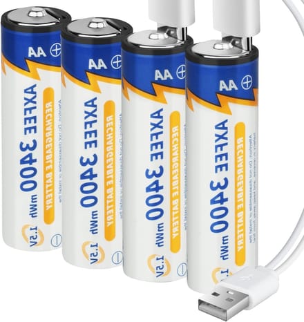 Oplaadbare Lithium AA Batterijen 4-Pack, 1.5 V, 3400 mWh, USB-C, Snelladen, Li-ion, Lange Levensduur, 1500 Cycles