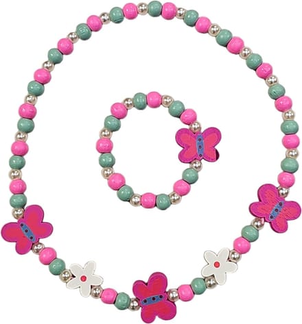Fako Bijoux® - Kinderketting en Armband - Hout - Vlinders & Bloemetjes