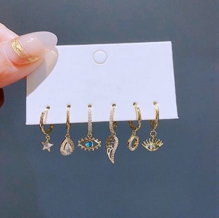 Oorringen Set Blauwe Oog 14k Vergulde Oorbellen
