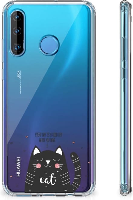 Huawei P30 Lite Stevig Bumper Hoesje Cat Good Day