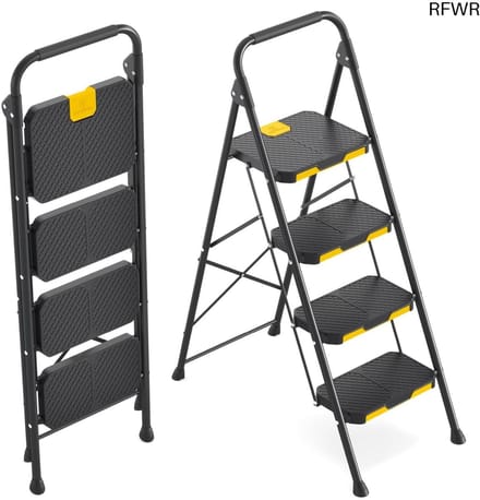 RFWR® Trapladder 4 Treden met Antislip Pedalen en Veiligheidsvergrendeling