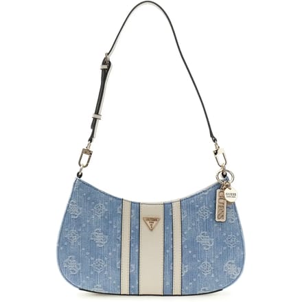 GUESS schoudertas Noelle II Top Zip Shoulder Bag Denim Logo Lichtblauw