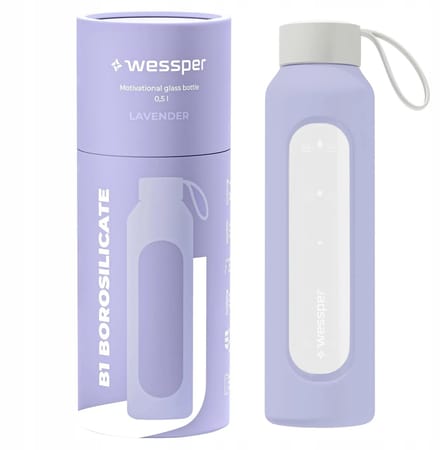 Glazen Motivatiefles 500ml – Duurzame Waterfles in LAVENDEL
